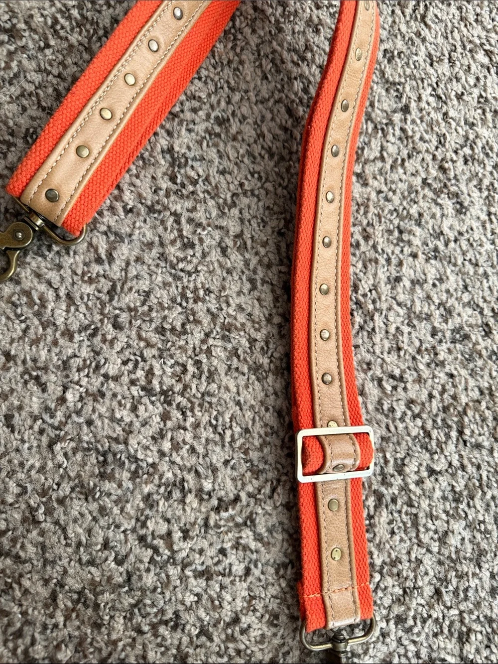 Tan Leather Crossbody with Blue Croc-Effect Panel and Orange Strap - Picture 3 of 4
